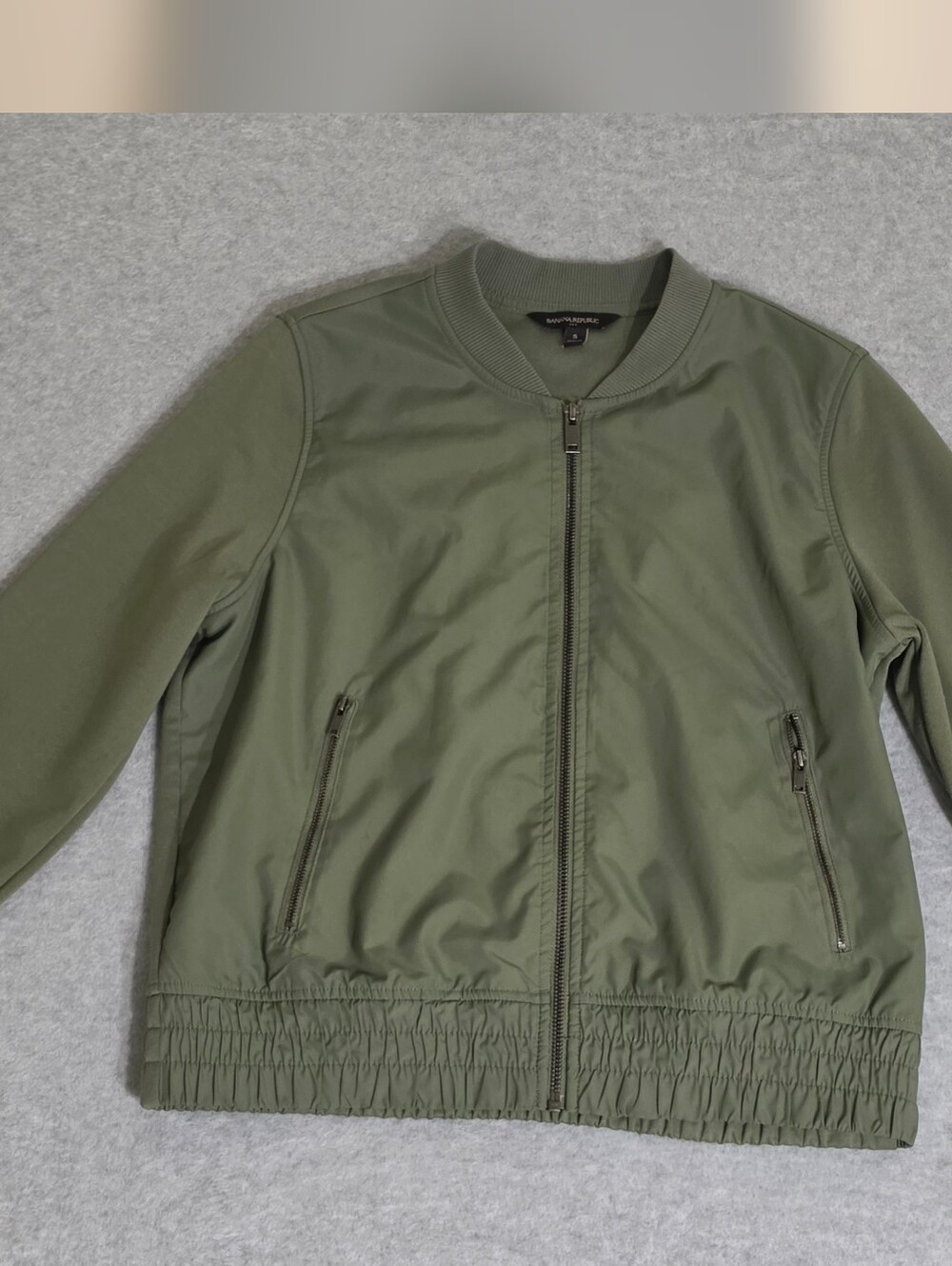 Banana Republic Olive Green Mixed Media Bomber Jacket - Size S - Excellent Condi